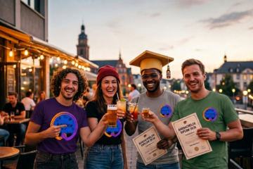 4 Personen stoßen auf ihr Barbachelordiplom an - ai generated