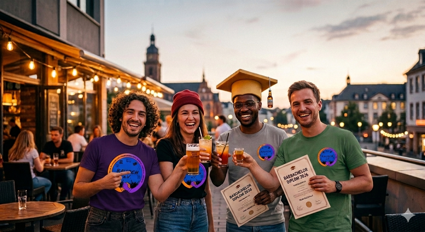 4 Personen stoßen auf ihr Barbachelordiplom an - ai generated